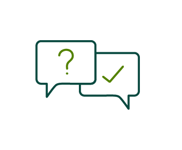 Green line icon of question and answer box