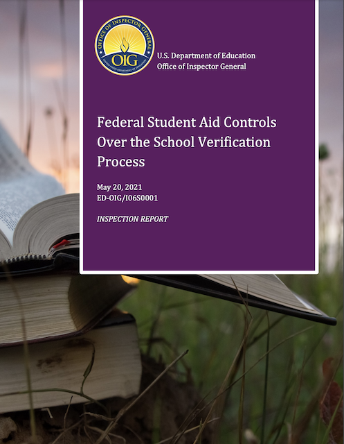 Cover of FSA Controls Over the School Verification Process