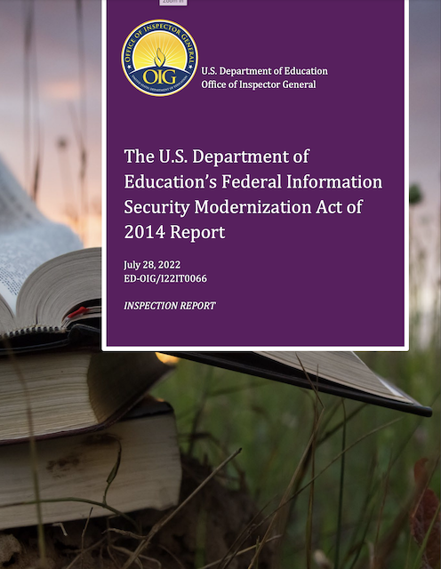 Cover of FY 2022 FISMA Report