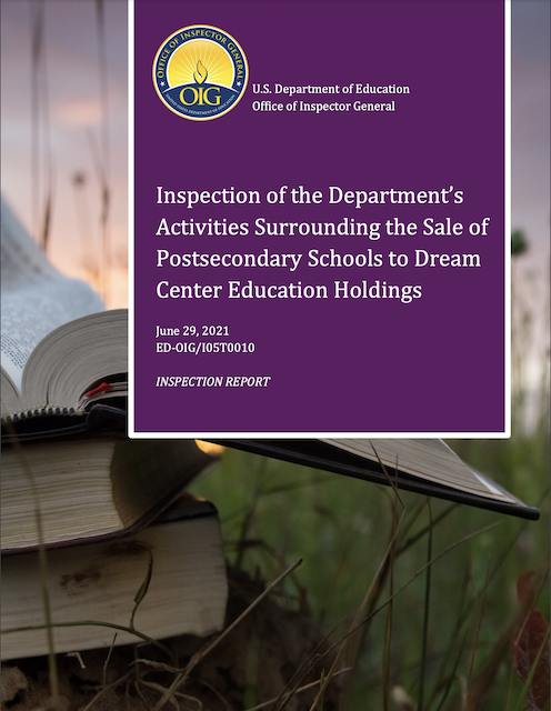 Cover of Inspection of the Department’s Activities Surrounding the Sale of Postsecondary Schools to Dream Center Education Holdings