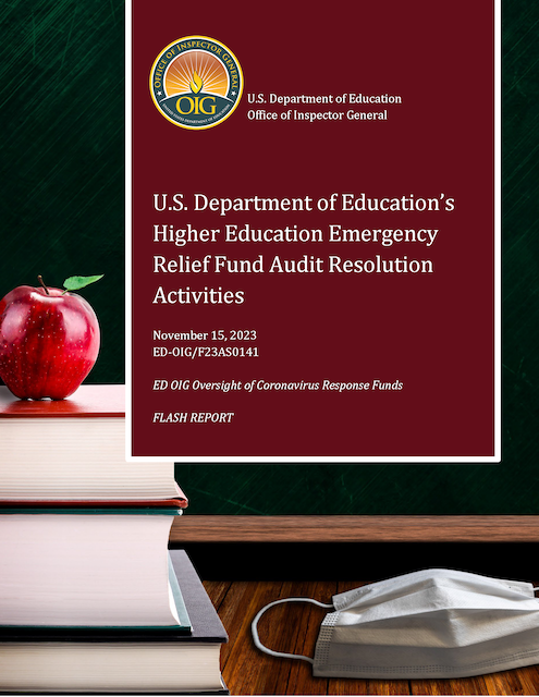 Cover of U.S. Department of Education’s Higher Education Emergency Relief Fund Audit Resolution Activities 