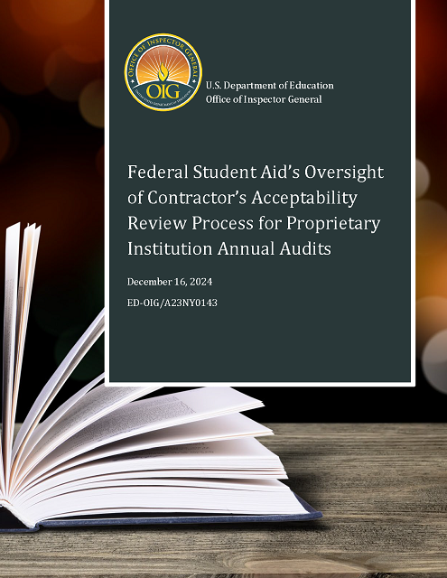Cover of FSA Oversight of Contractor Acceptability Review Process Audit Report